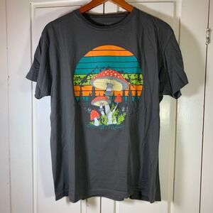 Mushroom Sunset Graphic Tee Gray Cotton Large Ocean Current Womens Mushroomcore